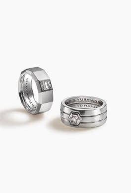 Two David Yurman white gold band rings.