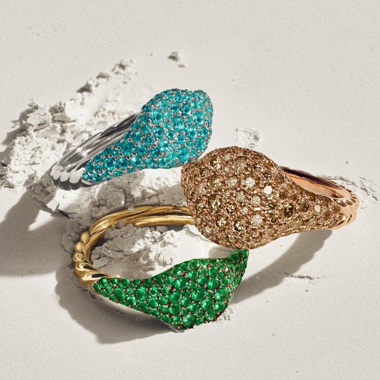Three David Yurman Pav&eacute; pinky rings.