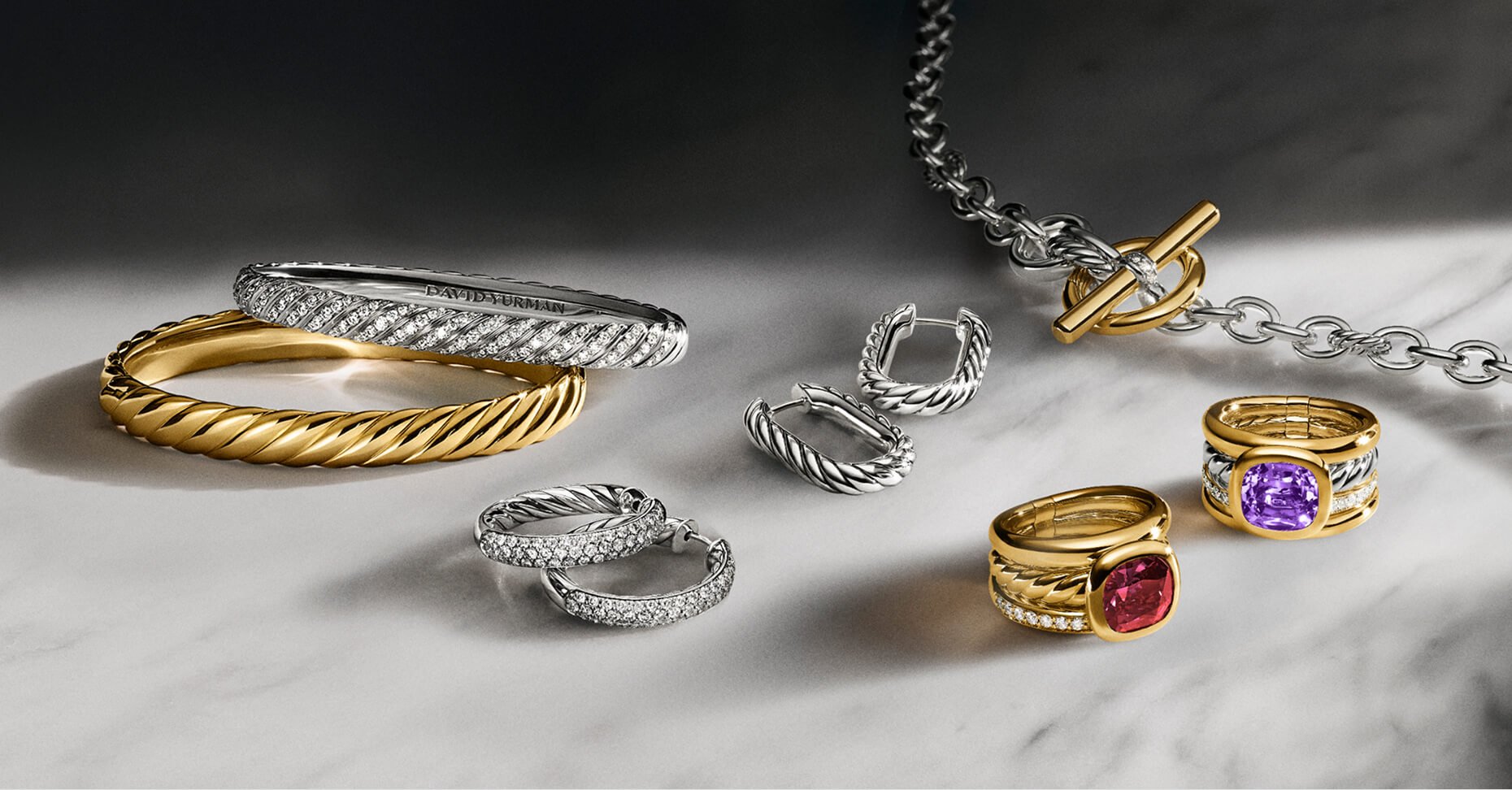 Essential David Yurman rings in various metals.
