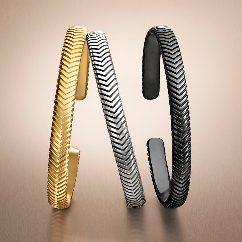 David Yurman Chevron bracelets.