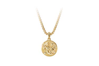 Shop gemini zodiac amulet in 18K yellow gold.