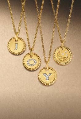 David Yurman women's amulets spelling JOY.