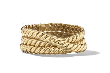 Shop sculpted cable triple wrap bracelet in 18k yellow gold.