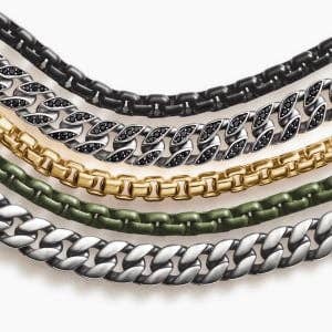 Five styles of David Yurman Chain Bracelets.