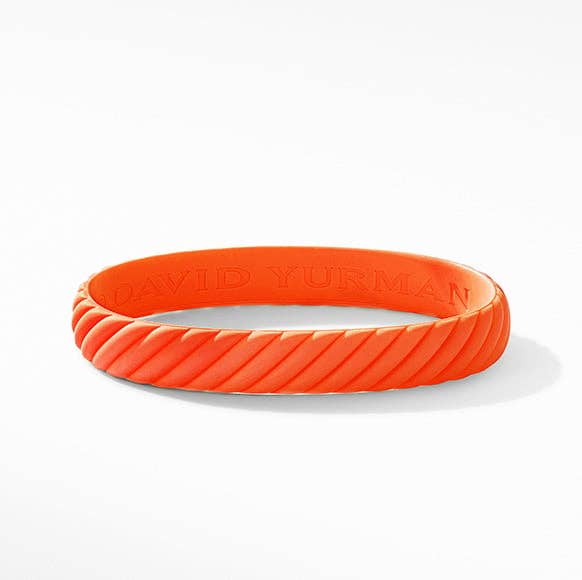 Shop the orange rubber bracelet.