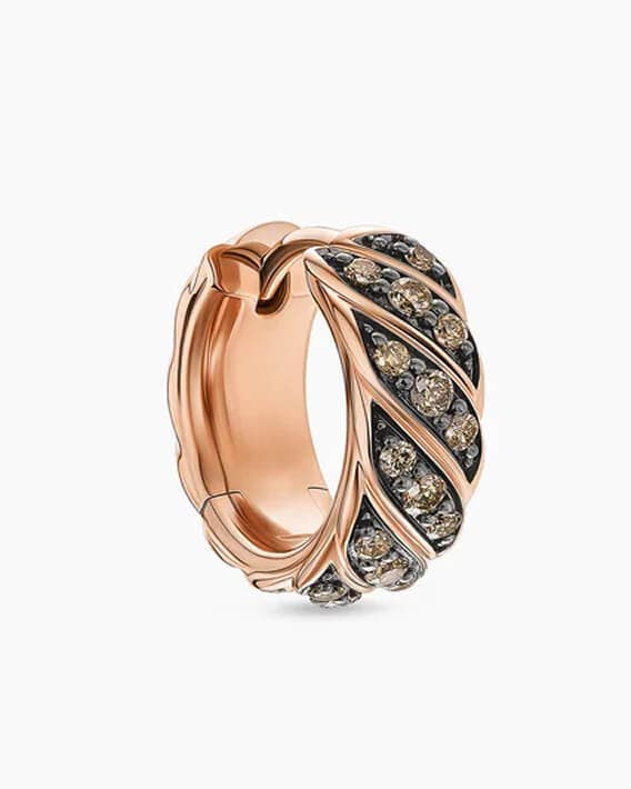 Shop Sculpted Cable Hoop Earring in 18k Rose Gold with Cognac Diamonds