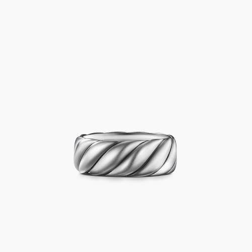 Sculpted Cable Contour Band Ring in Sterling Silver, 9mm