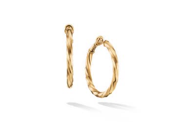 Shop cable edge hoop earrings in 18K yellow gold.
