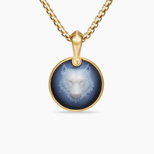 Petrvs® Wolf Amulet in 18K Yellow Gold with Banded Agate, 21mm 