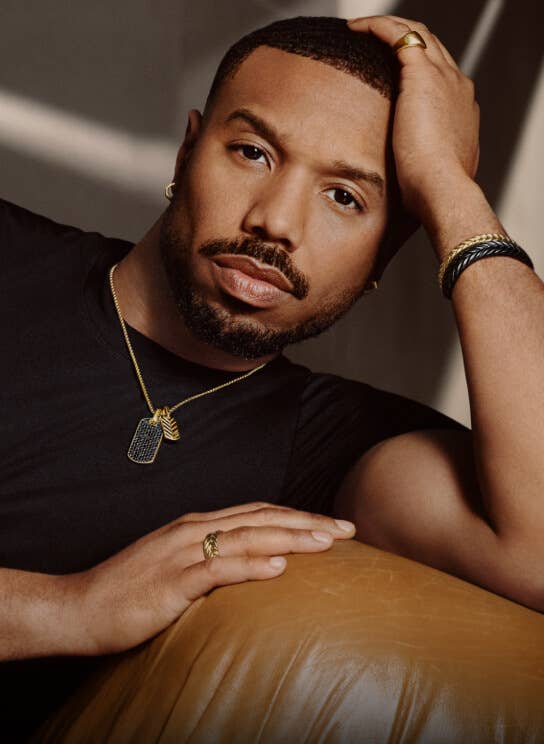 Michael B. Jordan wearing Chevron jewelry.