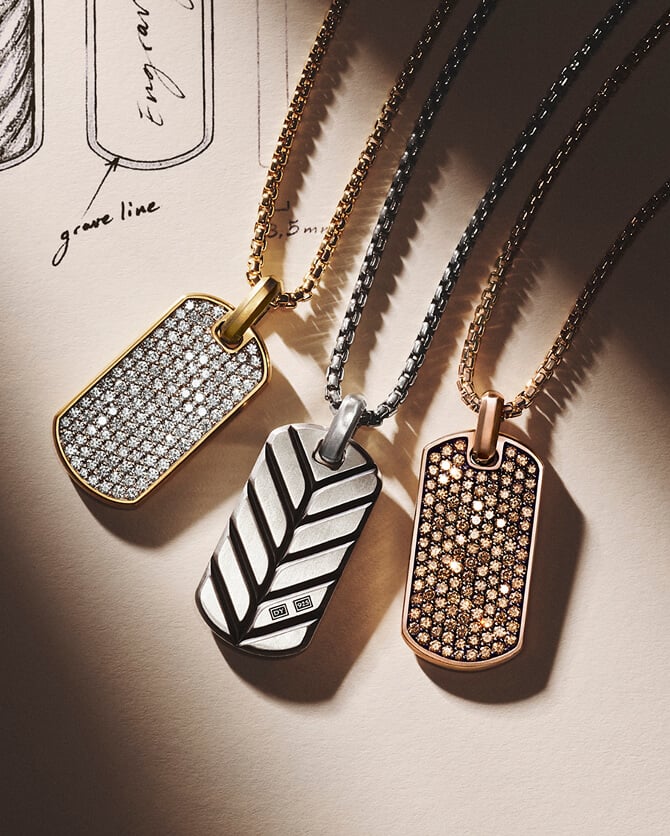 Three David Yurman Chevron tags.