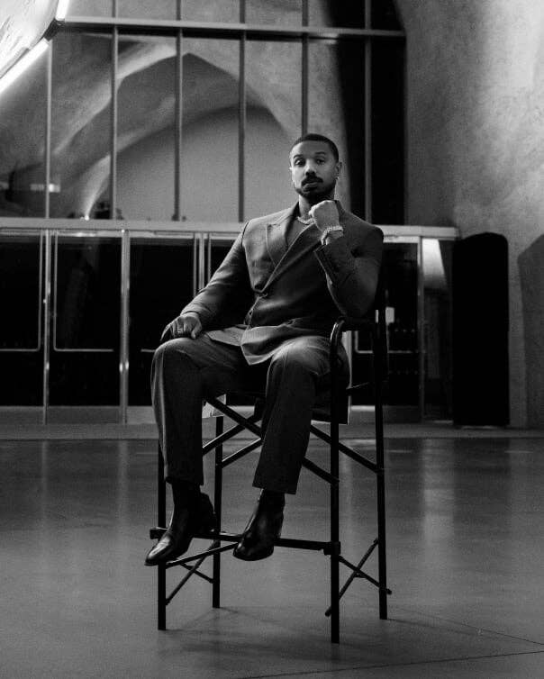 Michael B. Jordan posing in David Yurman's Chevron campaign.