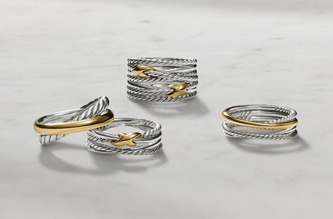 four David Yurman Crossover rings.
