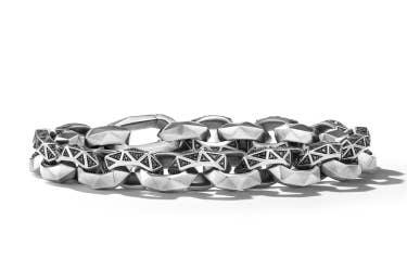 Shop faceted link bracelet in silver with black diamonds