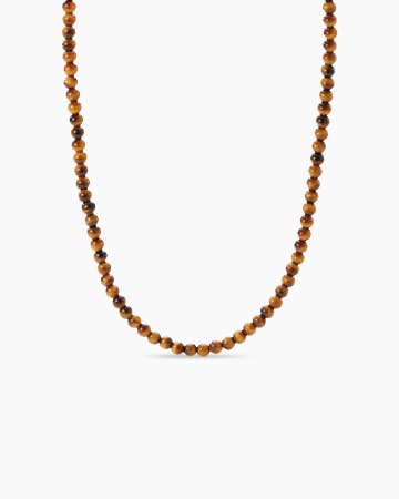 Collier Perles spirituelles en argent massif avec œil-de-tigre, 4 mm