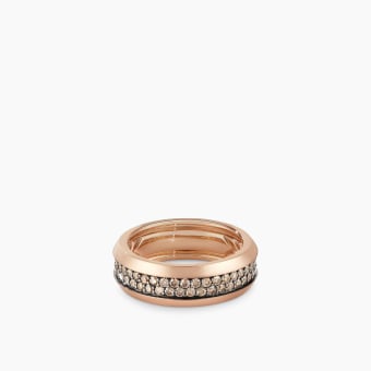Beveled Two Row Band Ring in 18K Rose Gold with Cognac Diamonds, 8mm