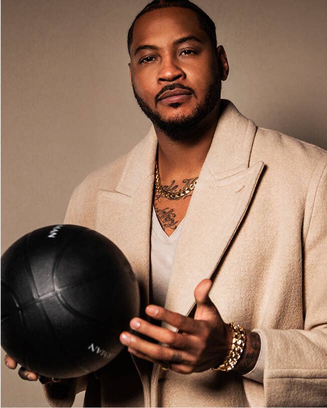 Carmelo Anthony holding a basketball.