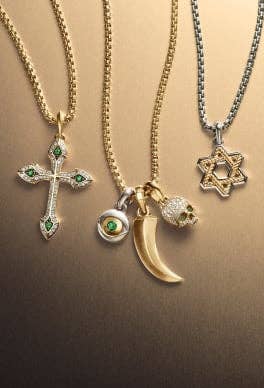 David Yurman amulets and chains for men.