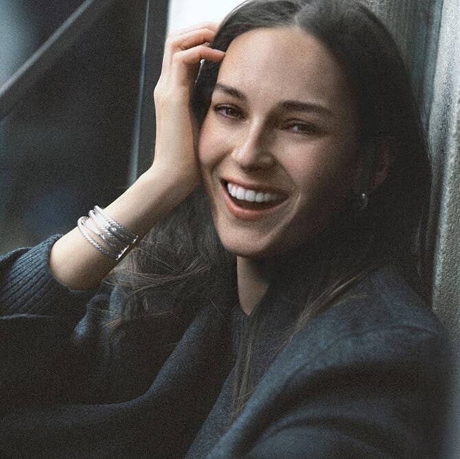 Model Wearing David Yurman Sterling Silver Bracelet Cuff