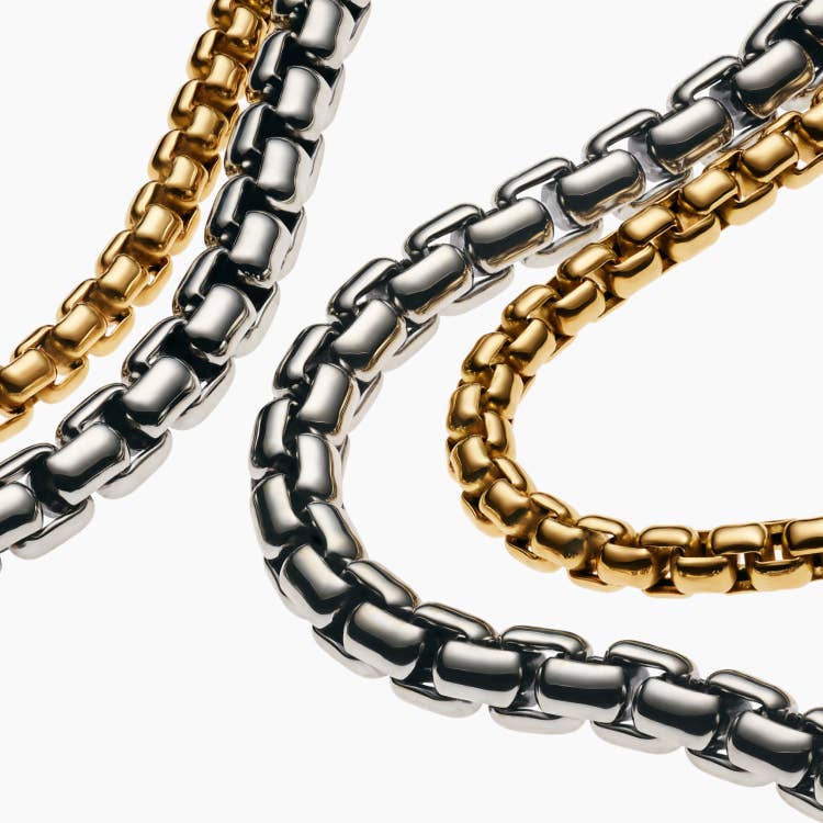 David Yurman Box chain in Gold and Silver.