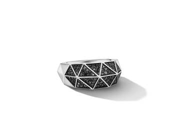 shop faceted signet ring in silver with black diamonds.