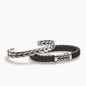 David Yurman Chevron Woven Cuff Bracelet in Sterling Silver and rubber bracelet with silver cable clasp.