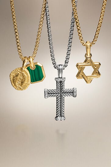 David Yurman pendants on men's chain necklaces.