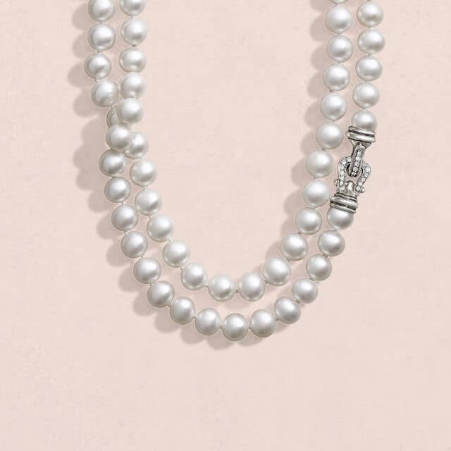 David Yurman Pearl Strand Necklace in Sterling Silver with Diamonds.