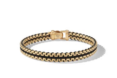 shop woven box chain bracelet with 18K yellow gold.