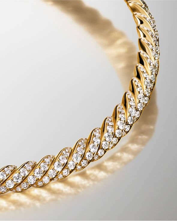 Close up of a David Yurman Sculpted Cable bracelet.