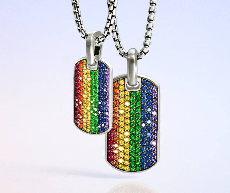 Two David Yurman tags with rainbow pavé.