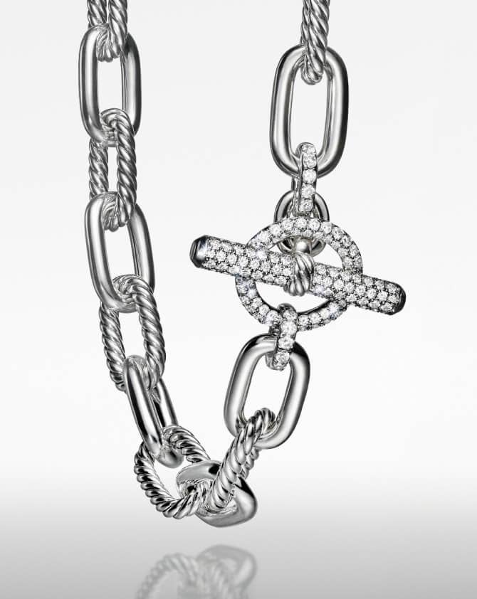 David Yurman Madison Toggle Chain necklace in sterling silver with diamonds.