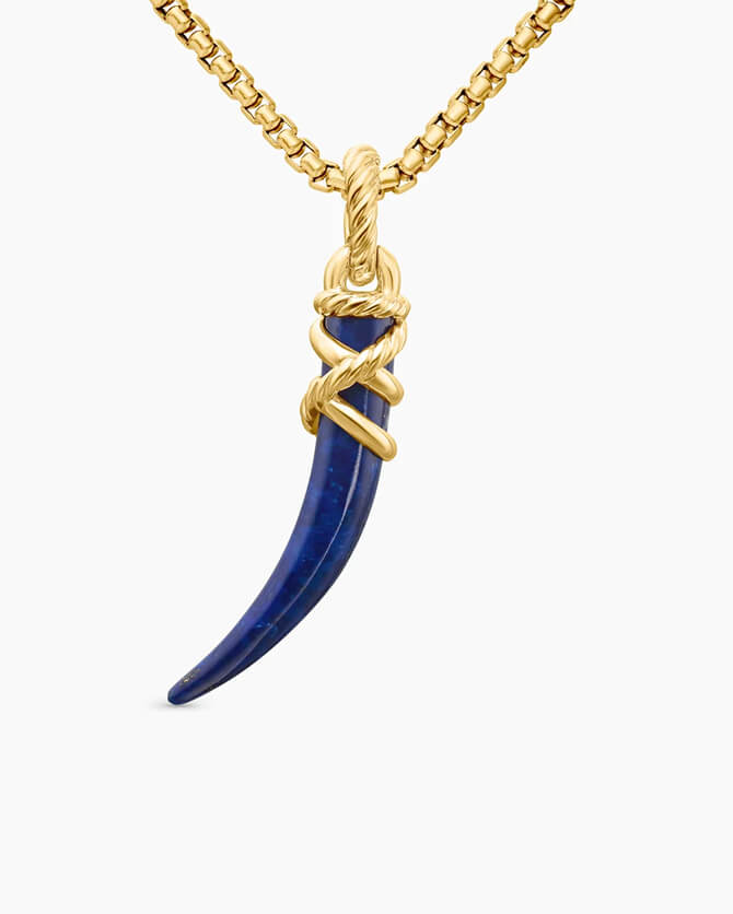 Tusk Amulet with Lapis and 18K Yellow Gold, 31mm
