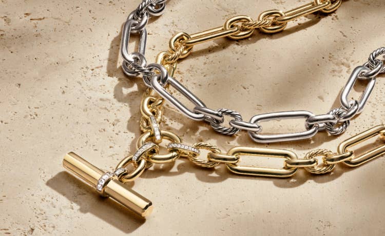 An image of two Lexington necklaces in silver and gold.