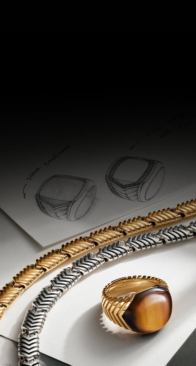 David Yurman Chevron chains next to a ring.