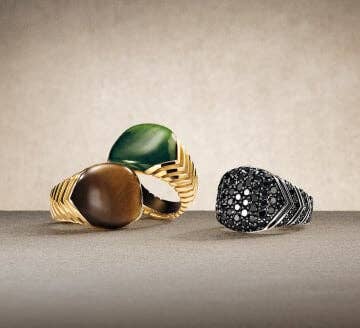 Four David Yurman Chevron rings.
