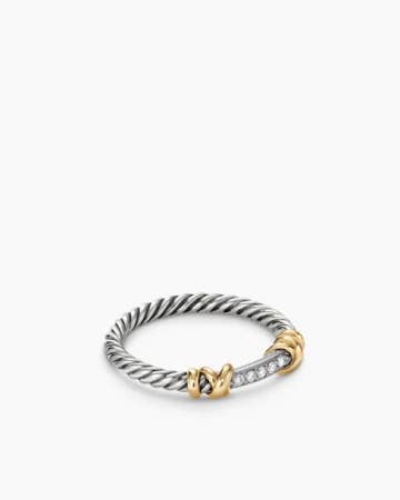 Petite Helena Wrap Band Ring in Sterling Silver with 18K Yellow Gold and Diamonds, 4mm 