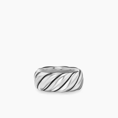 Sculpted Cable Band Ring in Sterling Silver, 9mm 