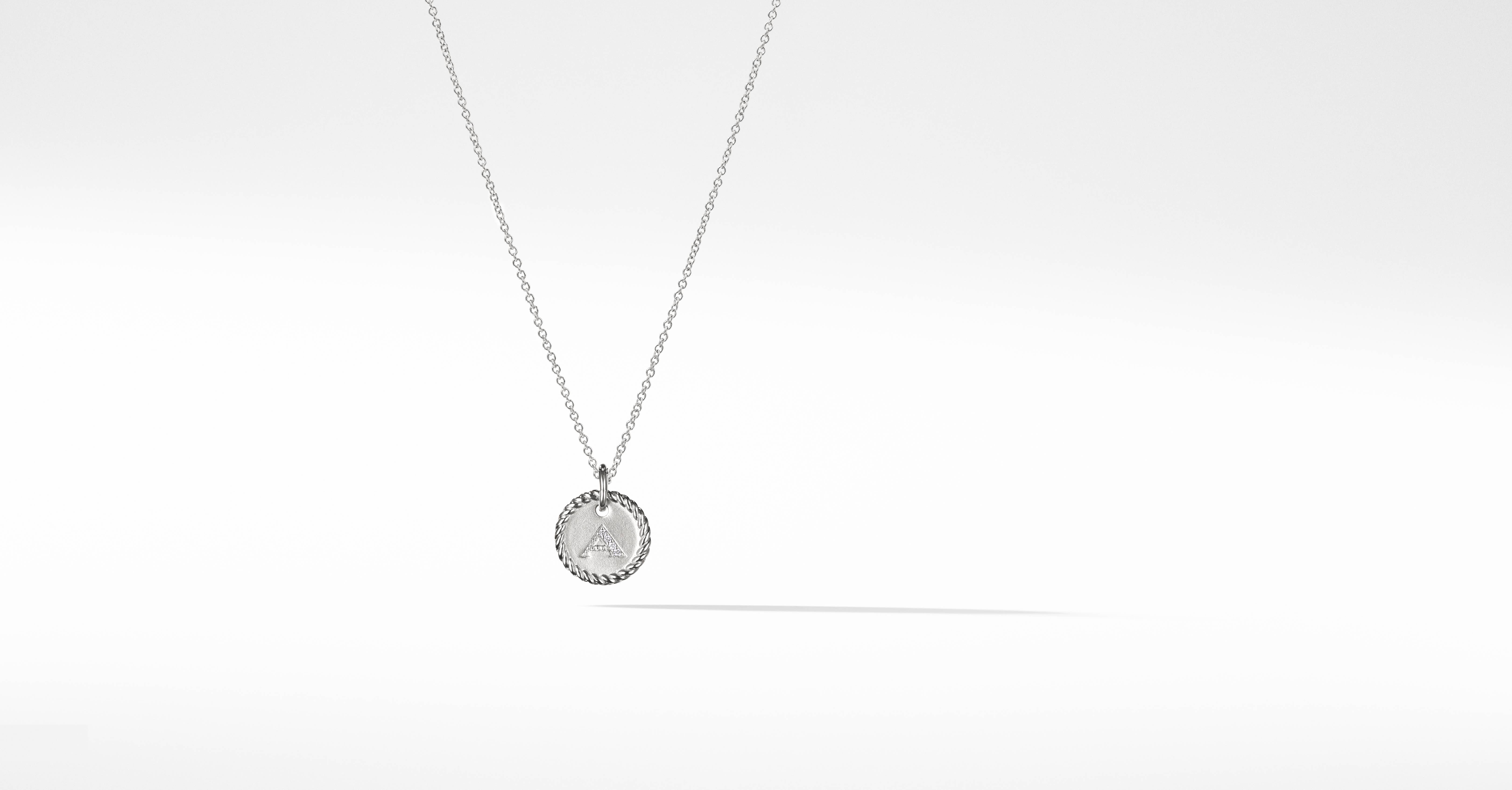 David Yurman | A Initial Charm Necklace in 18K White Gold with Pavé Diamonds
