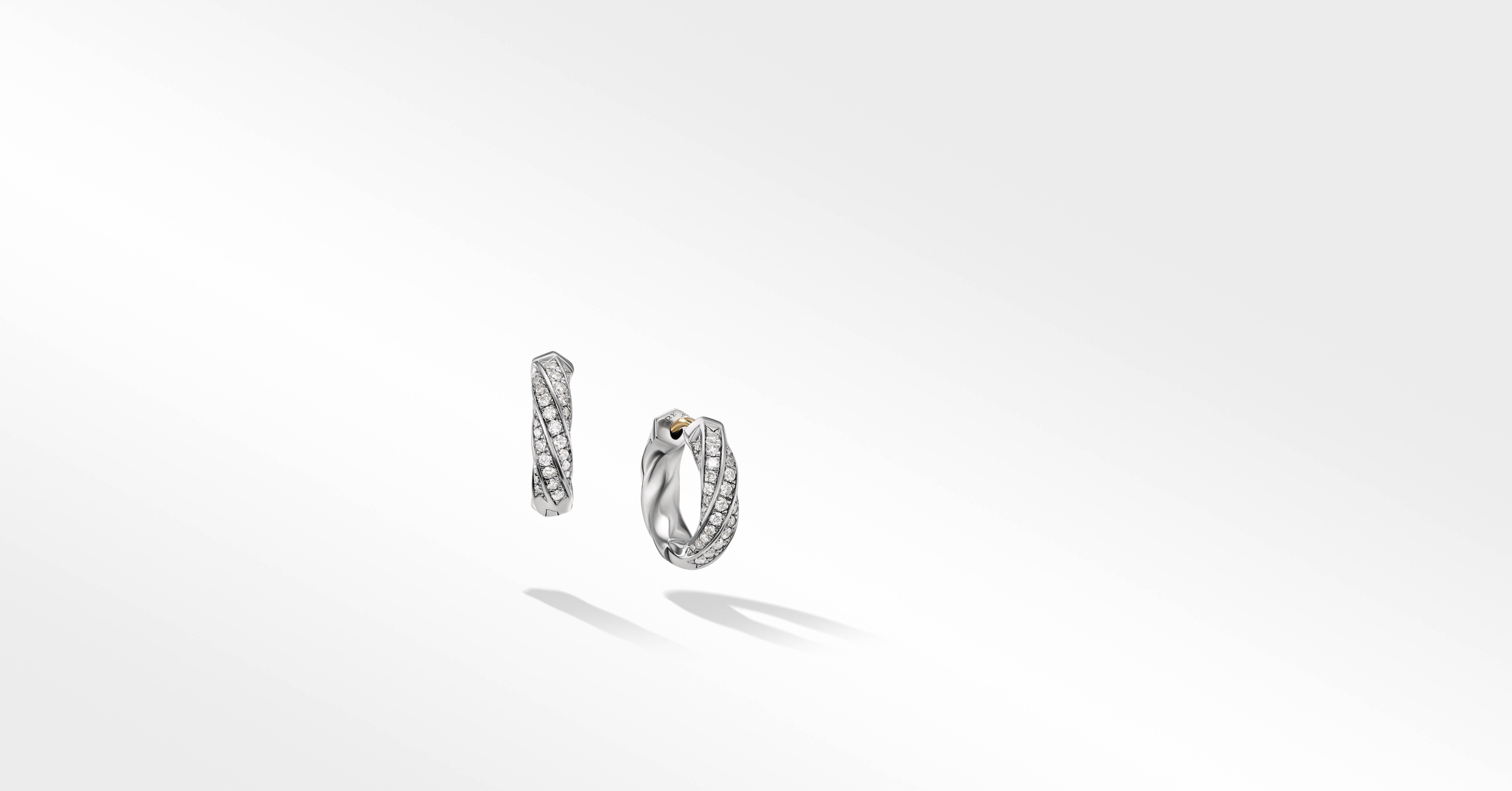 David Yurman | Cable Edge™ Huggie Hoop Earrings in Recycled Sterling Silver with Pavé Diamonds
