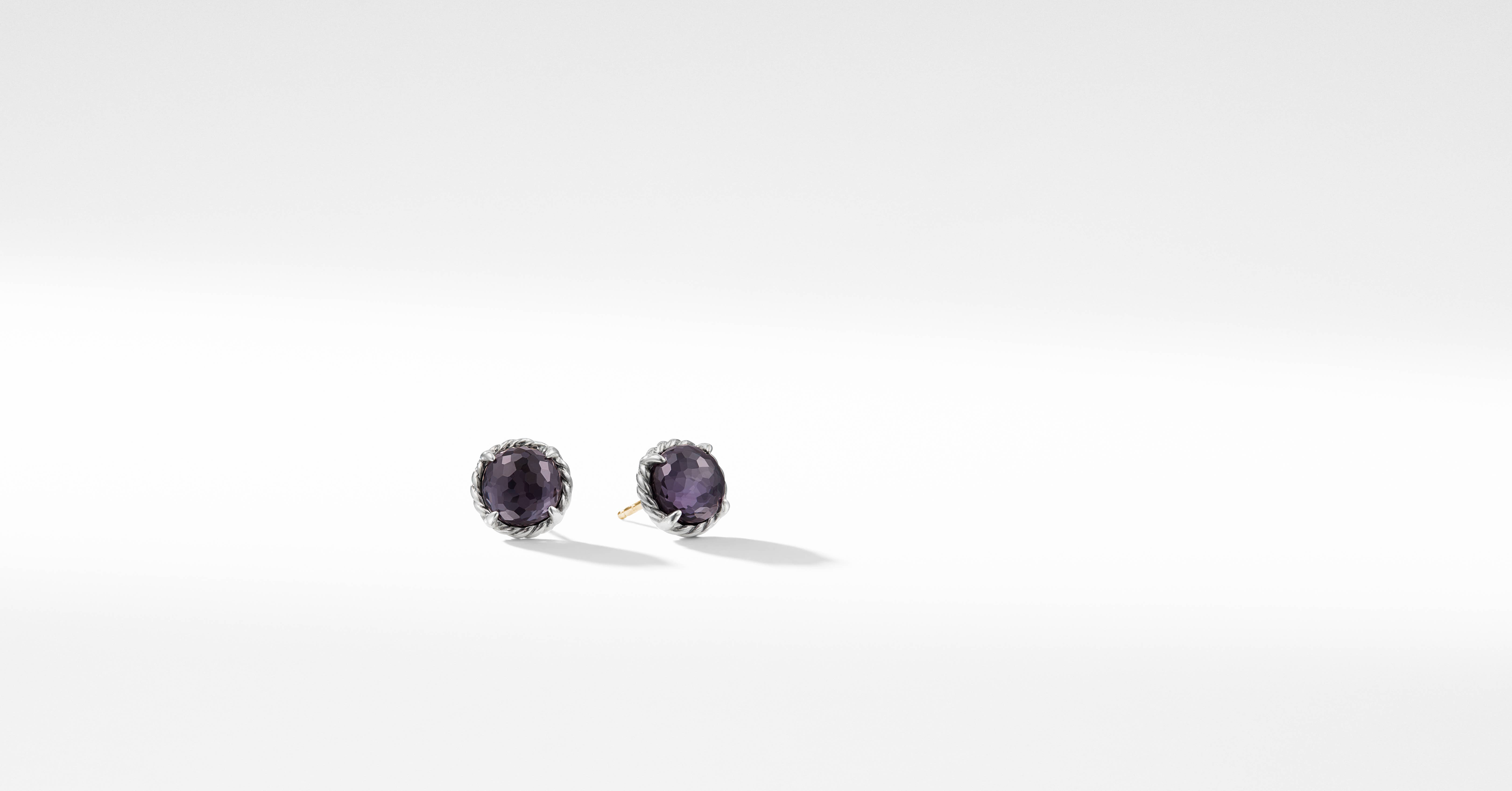 Petite Chatelaine® Stud Earrings in Sterling Silver with Black Orchid |  David Yurman