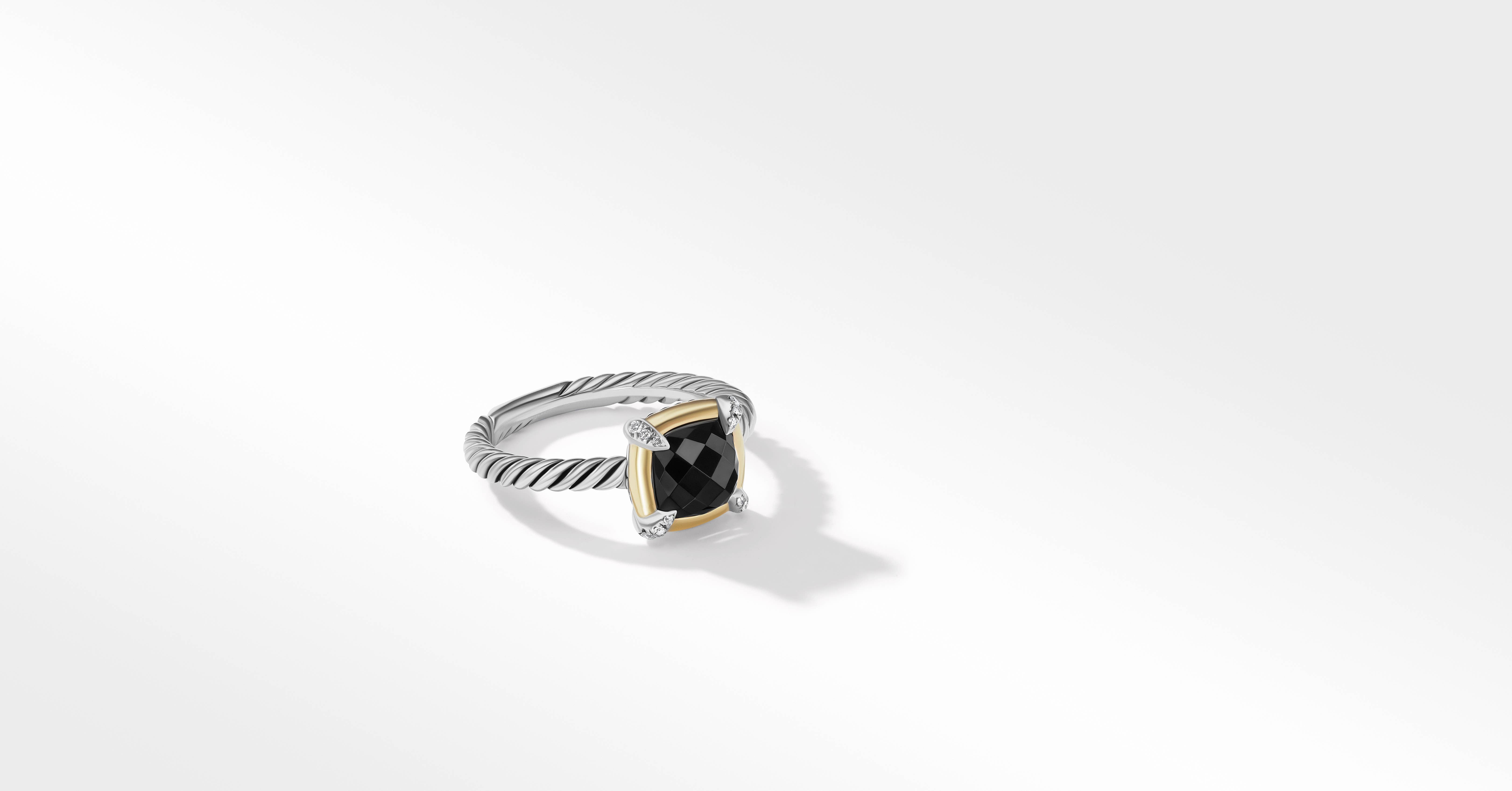 Petite Chatelaine® Ring in Sterling Silver with Black Onyx, 18K Yellow Gold  and Pavé Diamonds David Yurman