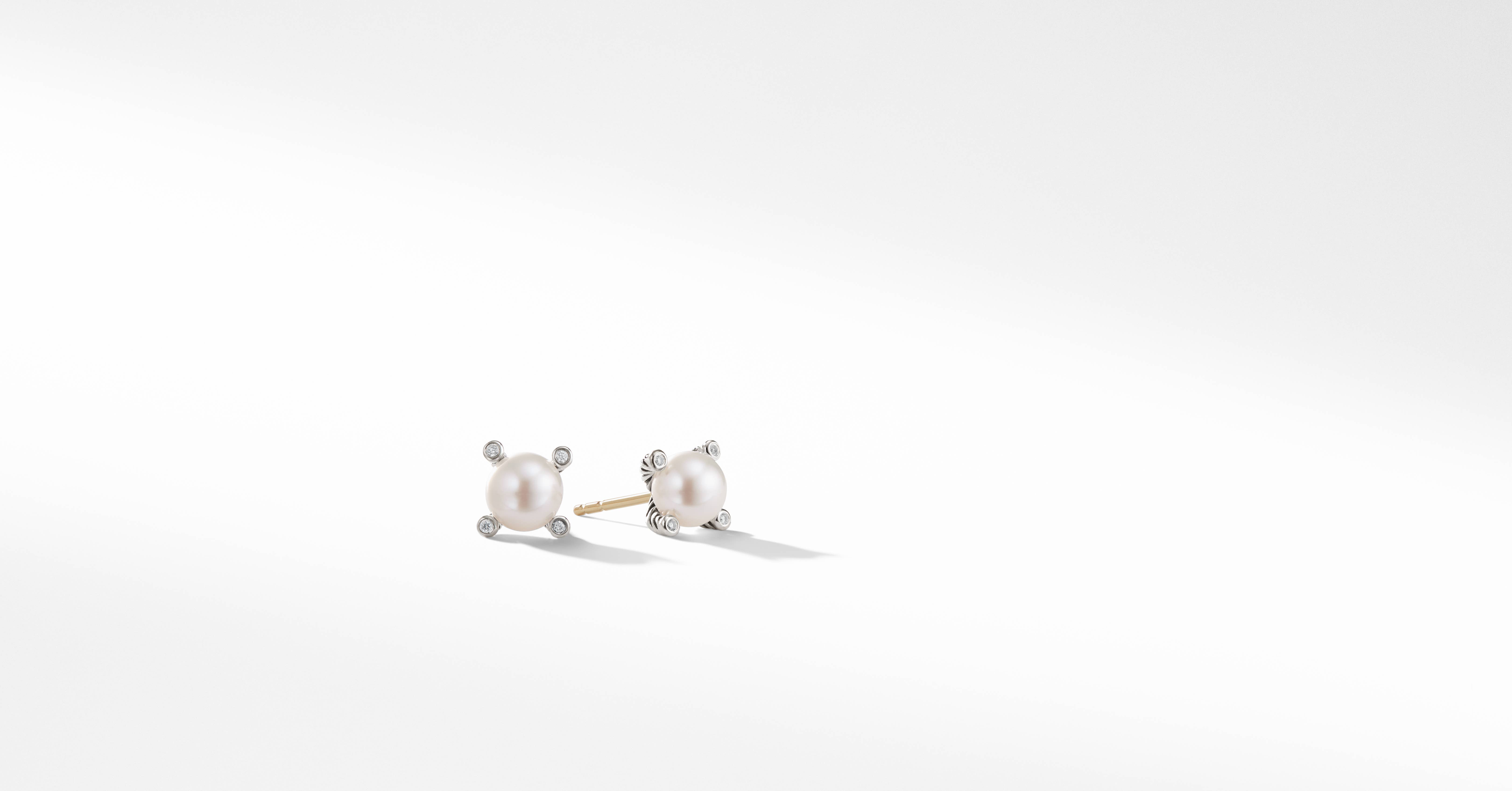 David Yurman | Cable Pearl Stud Earrings in Sterling Silver with Diamonds