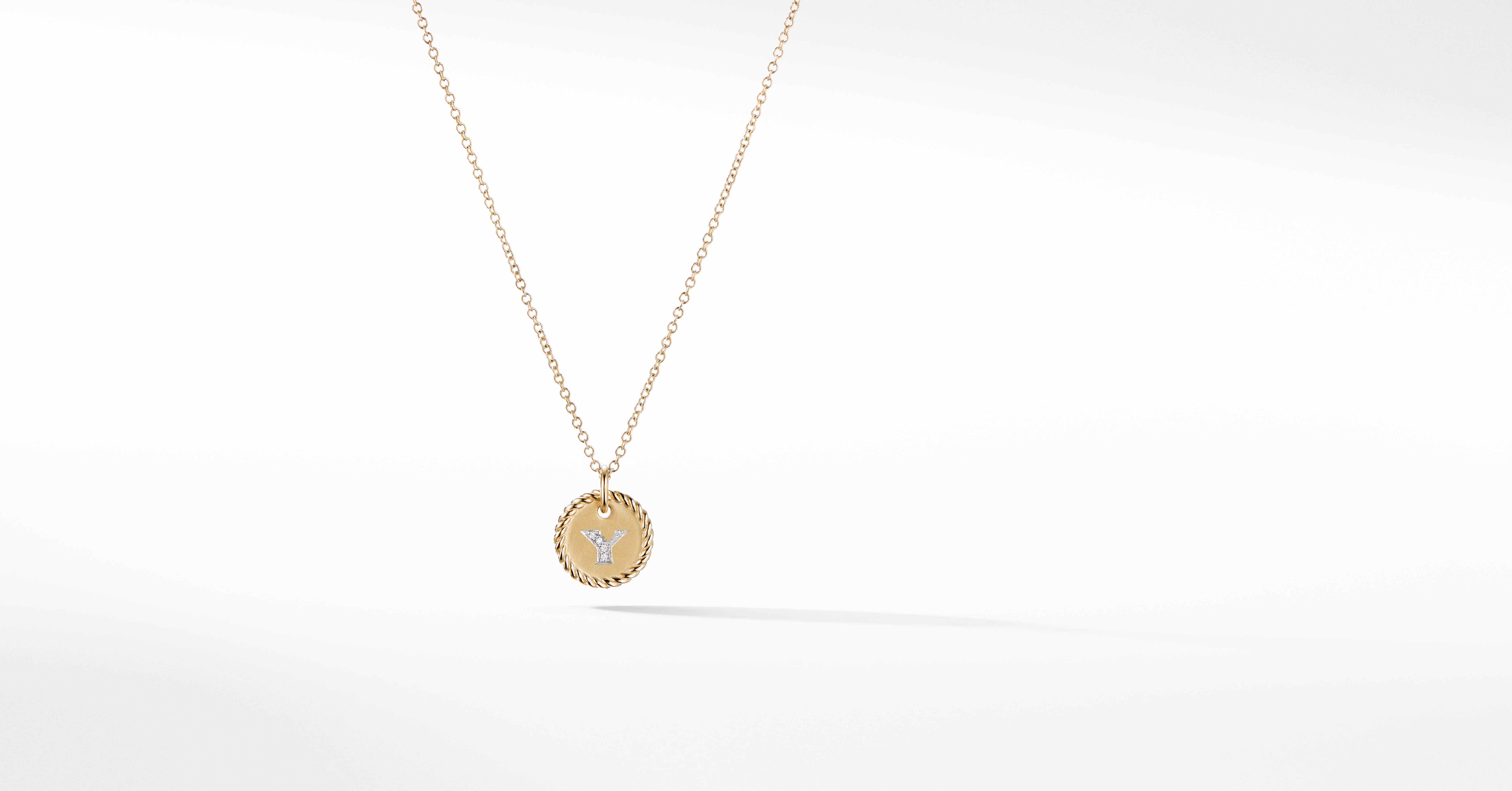 Y Initial Charm Necklace in 18K Yellow 
