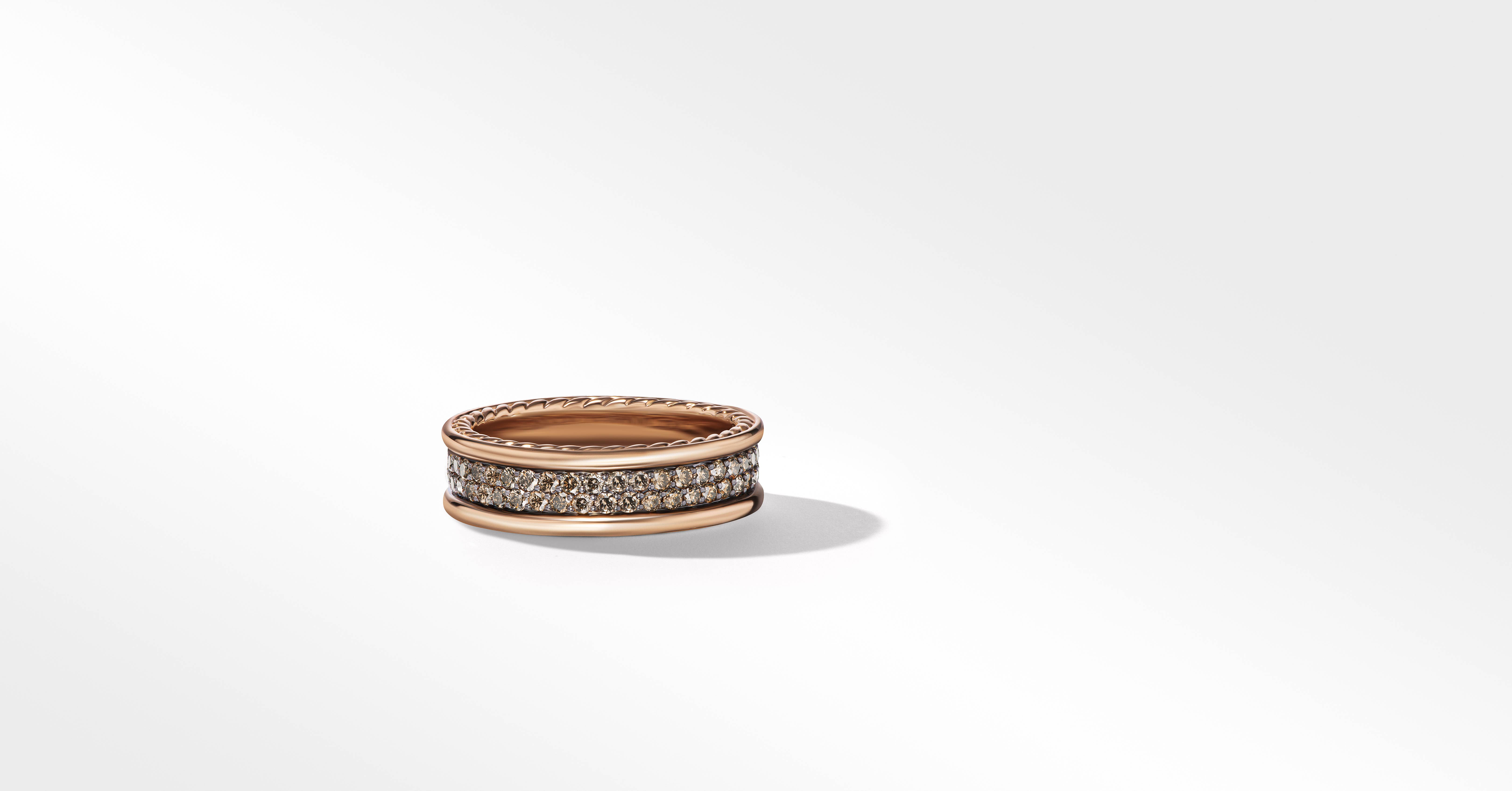 David Yurman | Streamline® Two Row Band Ring in 18K Rose Gold with Pavé Cognac Diamonds